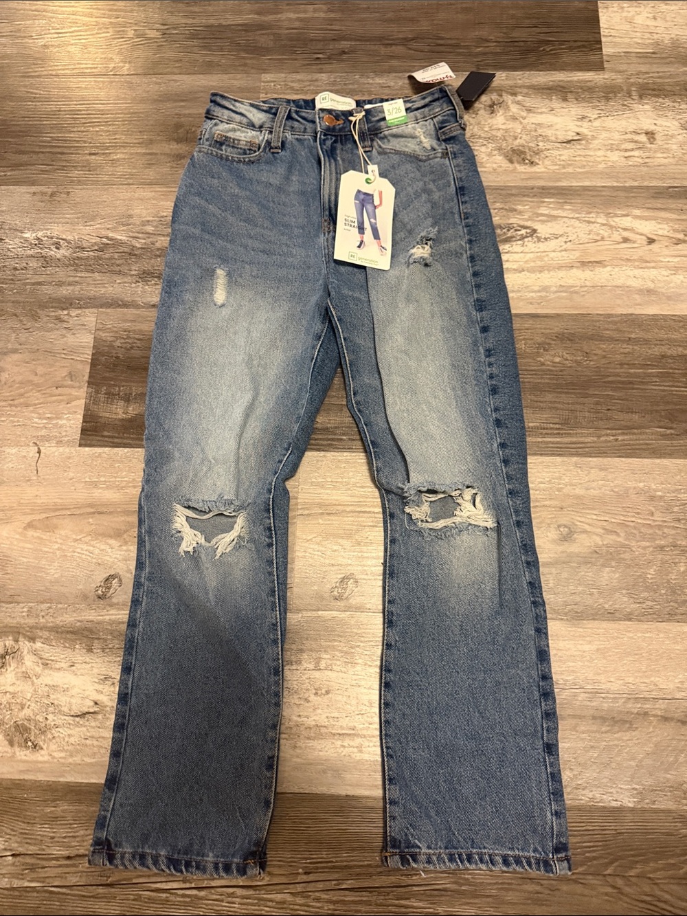 Women’s Blue Distressed Straight-Leg Jeans